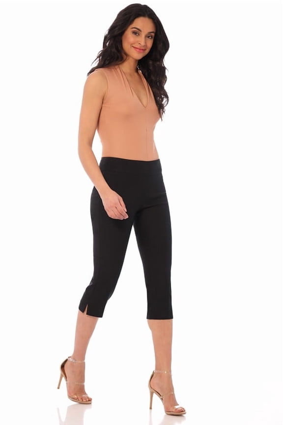 Women's Pull-On Stretchy Comfort Capri Pant with Hidden Pocket in the Waistband (8, Black)