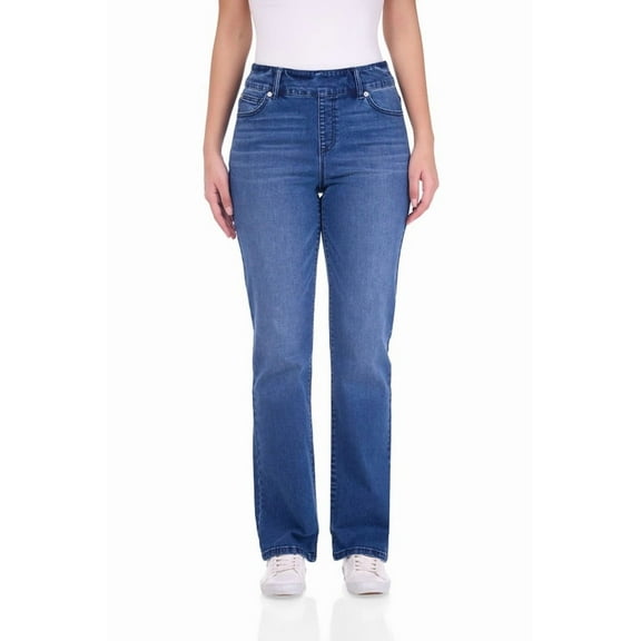 Rekkuna Women's Pull-On Stretchy Comfort Straight Leg Jean (18, Medium Blue Stone Wash)