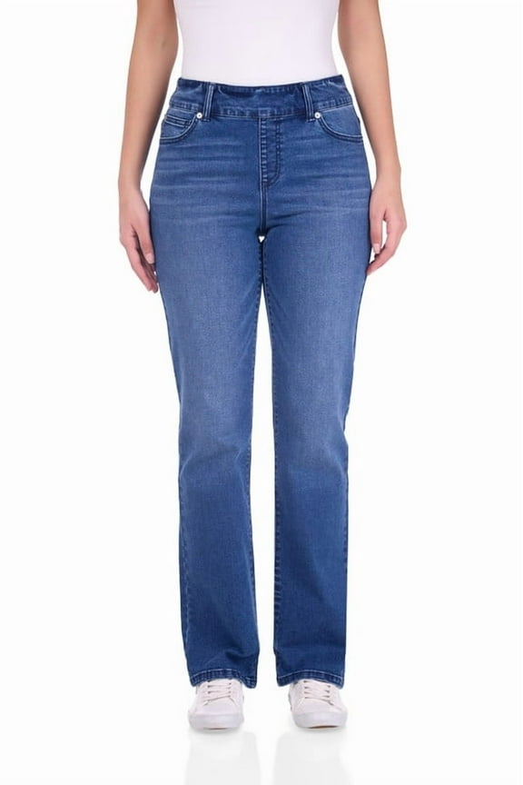Women's Pull-On Stretchy Comfort Straight Leg Jean (18, Medium Blue Stone Wash)