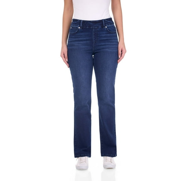 Rekkuna Women's Pull-On Stretchy Comfort Straight Leg Jean (6, Dark Wash Sandblast)