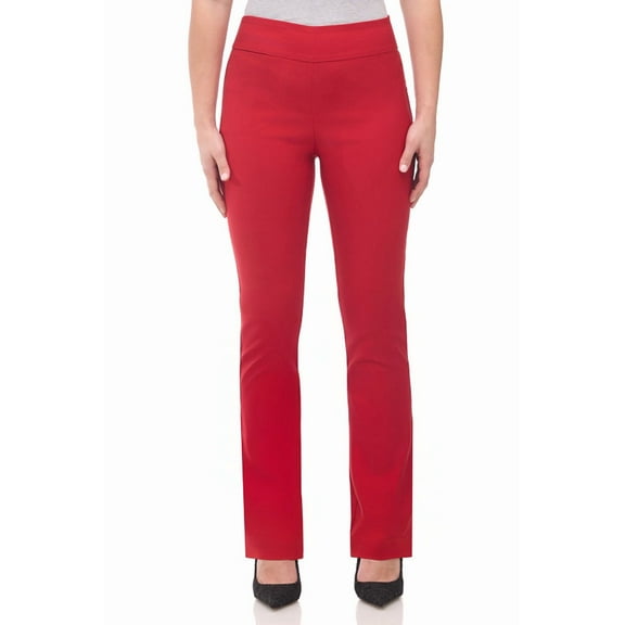 Rekkuna Women's Pull-On Stretchy Comfort Straight Leg Pant with Hidden Pocket (Large, Red)
