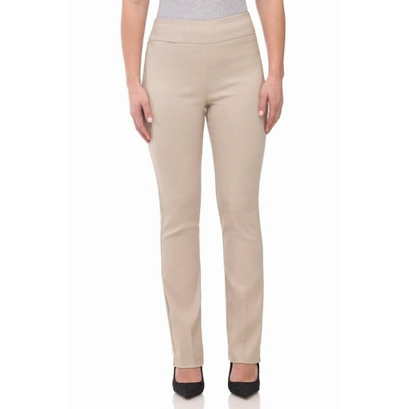 Rekkuna Women's Pull-On Stretchy Comfort Straight Leg Pant with Hidden Pocket (Medium, Beige)