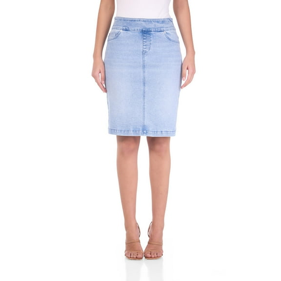 Rekkuna Women's Pull-On Stretchy and Soft Denim Pencil Skirt (12, Light Wash)