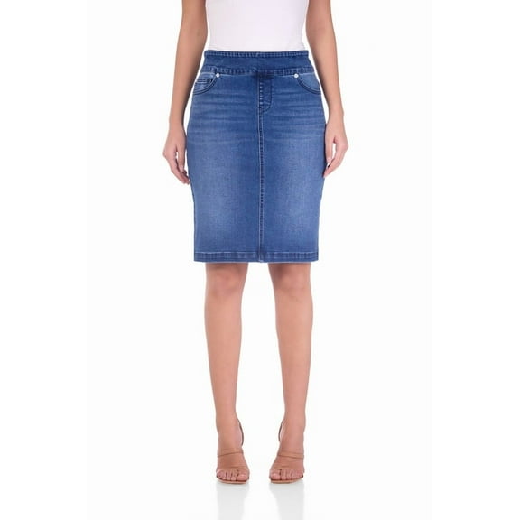 Rekkuna Women's Pull-On Stretchy and Soft Denim Pencil Skirt (16, Medium Blue Stone Wash)