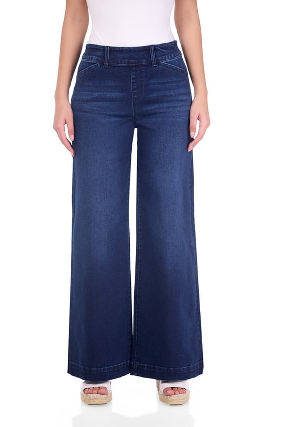 Women's Pull-On Stretchy and Soft Wide Leg Jean (16, Dark Wash Sandblast)