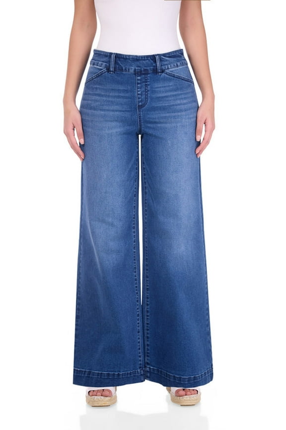 Women's Pull-On Stretchy and Soft Wide Leg Jean (8, Medium Blue Stone Wash)