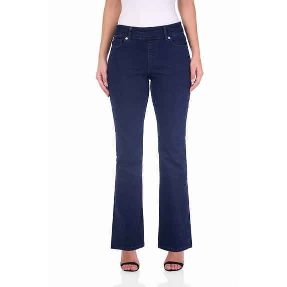 Rekkuna Women's Pull-On Super Stretchy and Soft Bootcut Jean (12, Dark Wash Rinse)