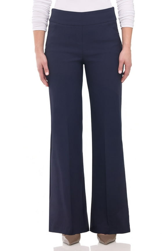 Women's Pull-On Wide Leg Super Stretch Comfort Pant with Pockets (Large, Navy)