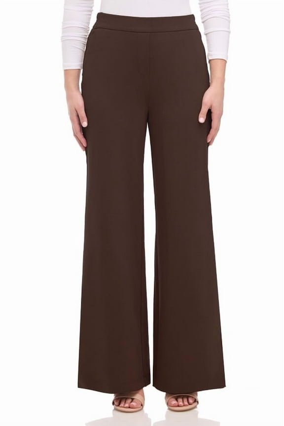 Women's Silky Soft Gutsy Knit Pull-On Wide Leg Hi-Rise Palazzo Pant (Large, Chocolate Brown)