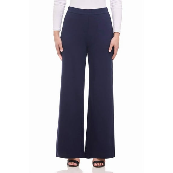Rekkuna Women's Silky Soft Gutsy Knit Pull-On Wide Leg Hi-Rise Palazzo Pant (Medium, Navy)