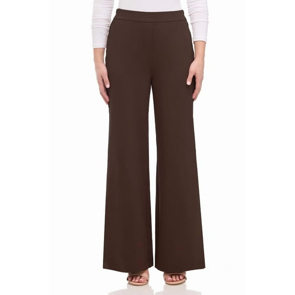 Rekkuna Women's Silky Soft Gutsy Knit Pull-On Wide Leg Hi-Rise Palazzo Pant (X-Large, Chocolate Brown)