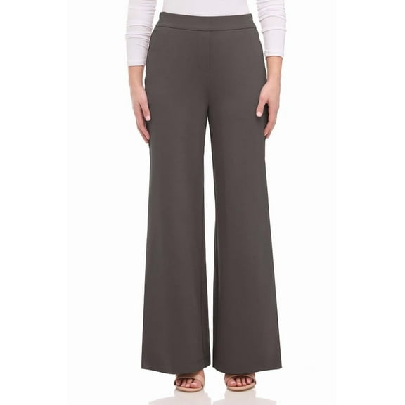 Rekkuna Women's Silky Soft Gutsy Knit Pull-On Wide Leg Hi-Rise Palazzo Pant (X-Large, Dark Grey)