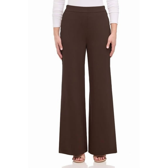 Rekkuna Women's Silky Soft Gutsy Knit Pull-On Wide Leg Hi-Rise Palazzo Pant (X-Small, Chocolate Brown)
