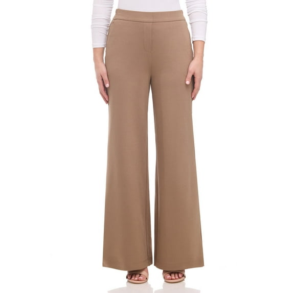 Rekkuna Women's Silky Soft Gutsy Knit Pull-On Wide Leg Hi-Rise Palazzo Pant (XX-Large, Dark Sand)