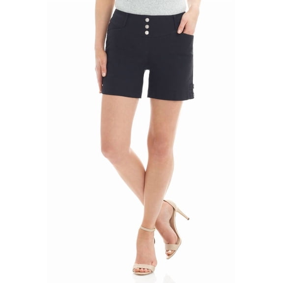Rekkuna Women's Stretchy Comfort Mid-Rise Pull-On 5" Casual to Dressy Short with Pockets (18, Black)