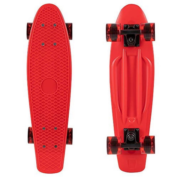 Rekon 22" Complete Mini Cruiser Plastic Skateboard (Red/Clear Red)
