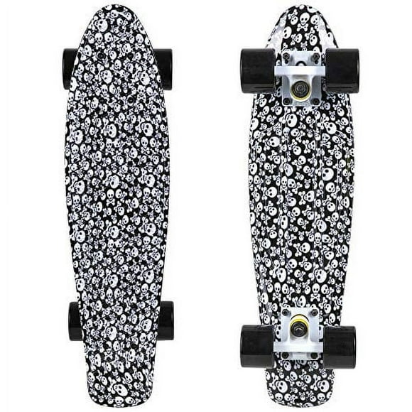 Rekon 22" Complete Mini Cruiser Plastic Skateboard (White Skulls)