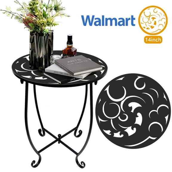 Rekopi 14" Round Patio Side Table, Outdoor Indoor Side Table for Patio Balcony Yard Porch Garden