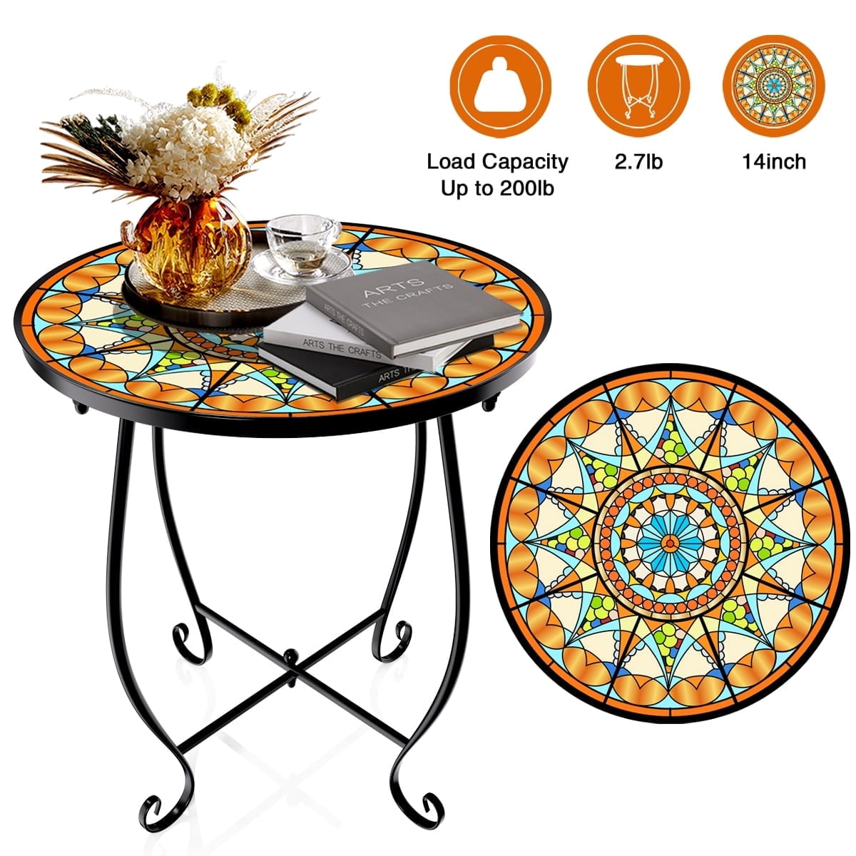 Rekopi 17 inch Table Round Outdoor End Tables Patio Mosaic Tabletop ...