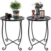 Rekopi 2 Pack Indoor Outdoor Side Tables, 15in high Versatile Round Metal End Table for Patio Balcony Yard
