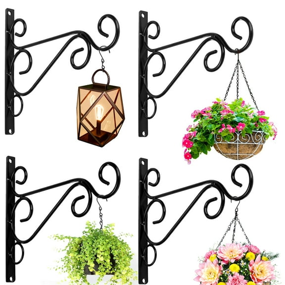 Rekopi Hanging Plant Bracket, 4 Pcs 10" Iron Decorative Wall Hanger Hooks for Hanging Plants Flower Baskets Bird Feeders Wind Chimes