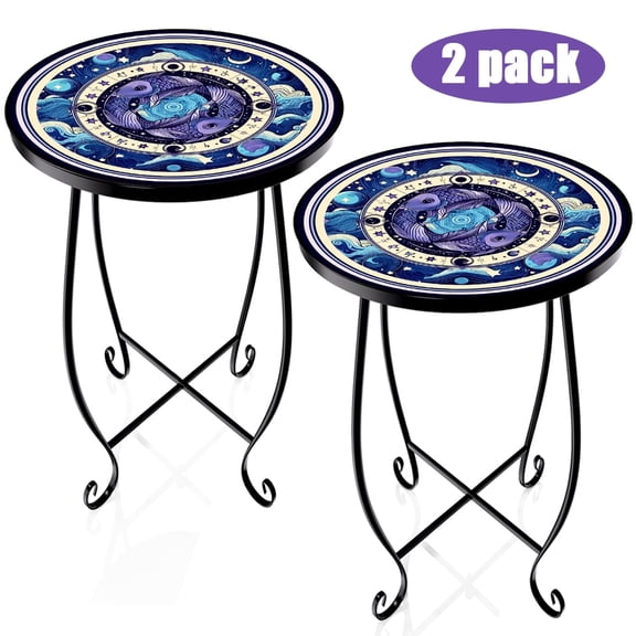 Rekopi Plant Stand Set, Indoor Round Metal Plant Stand, Decorative Blue Planter Stand Plant table