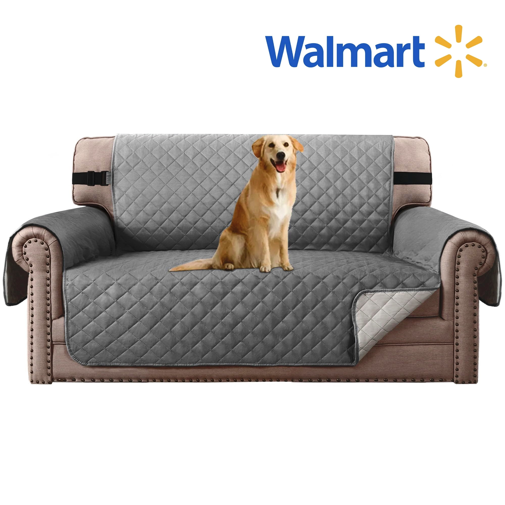 Rekopi Waterproof Couch Covers Non-Slip Sofa Cover with Elastic Straps Silicone Backing Washable Furniture Protector Slipcovers for Kids Pets Dogs Living (Gray, 46")