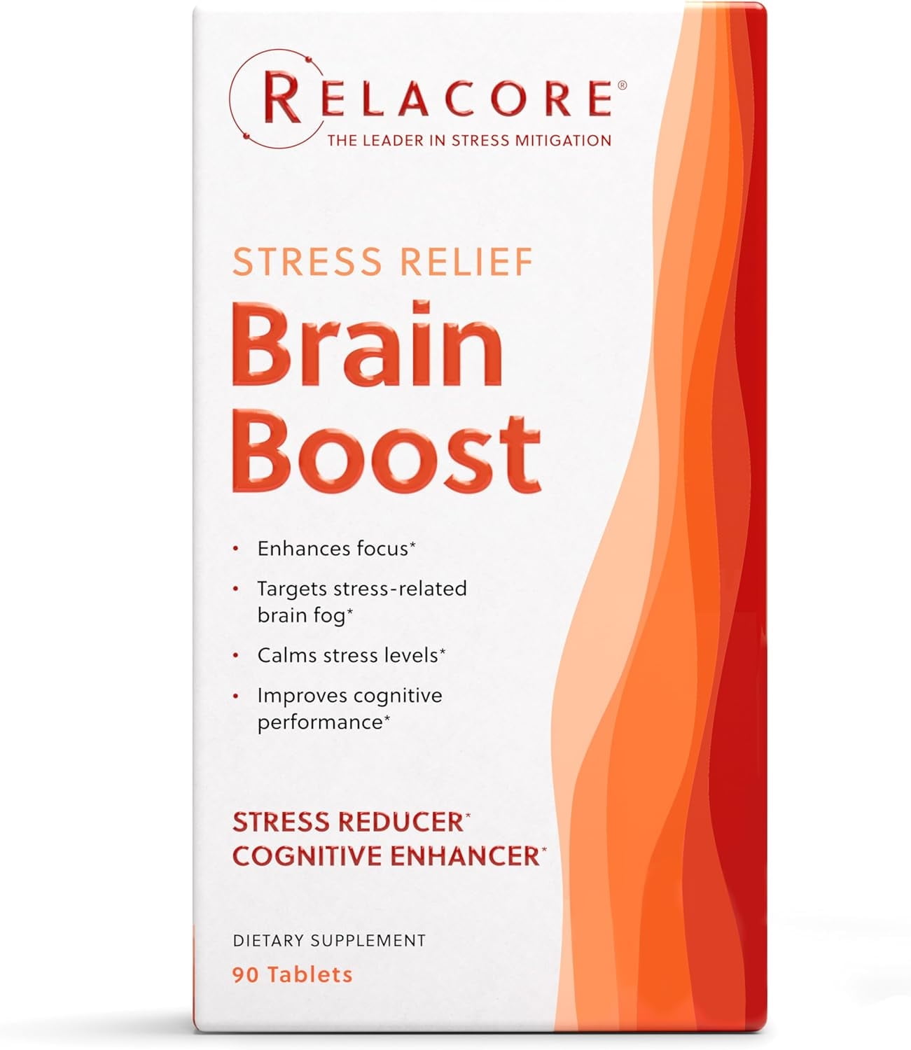 Relacore Brain Boost Brain Supplement for Men and Women to Reduce Stress-Related Brain Fog, Improve Focus and Memory, Enhance Mental Clarity* Caffeine-Free with Bacopa 90 Capsules