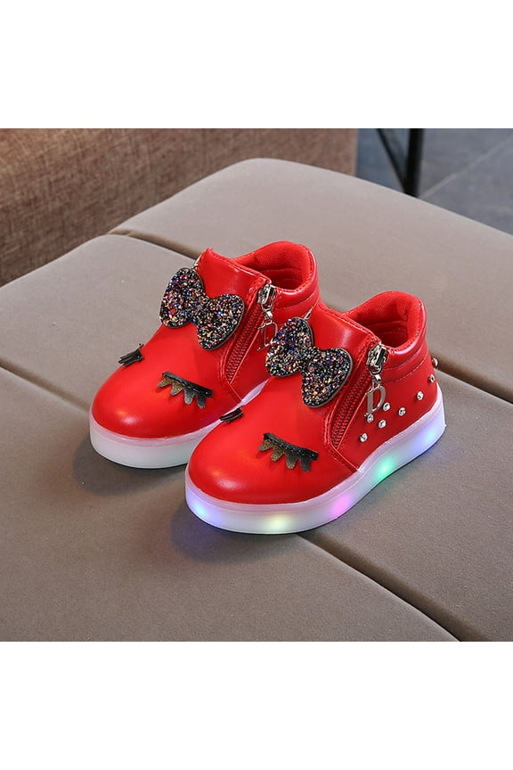 Baby Shoes Kids Girls Bowknot LED Luminous Boots Sport Sneakers Shoes