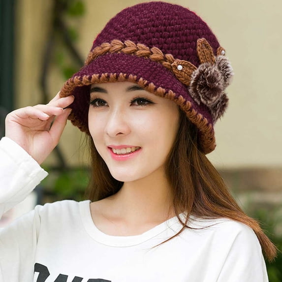 Relanfenk Baseball Caps Fashion Women Lady Winter Warm Crochet Knitted Flowers Decorated Ears Hat Hot