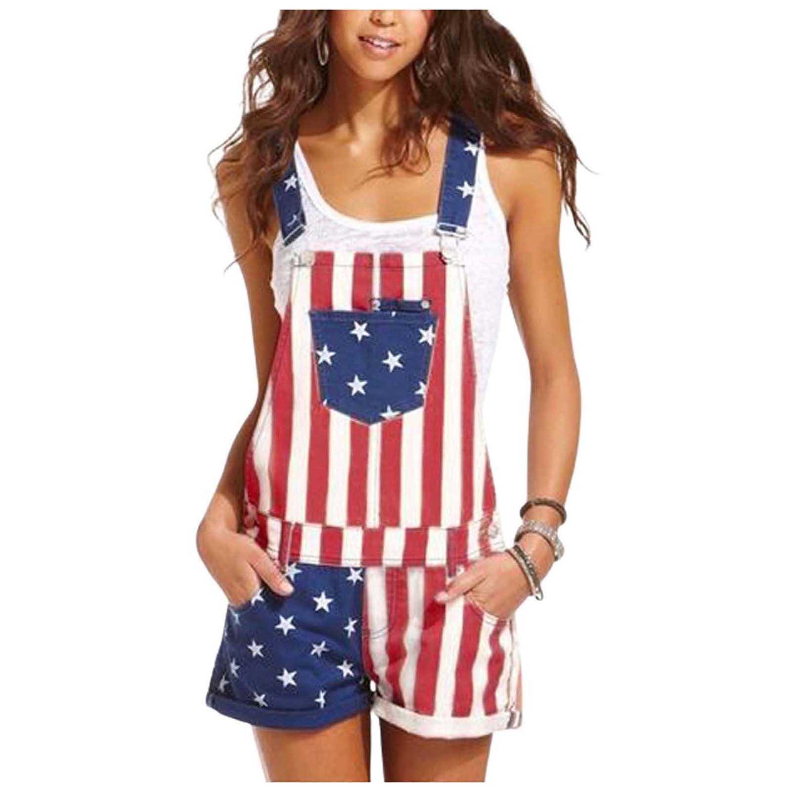 Relanfenk Day Sports Pants Couple Summer Camisole American Flag Independence Women's Jumpsuit