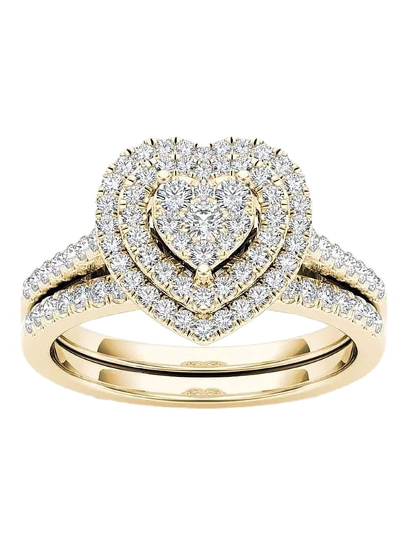 Relanfenk Rings for Women Full Diamond Love Shaped Fashion Hollow Carving Diamond Ring