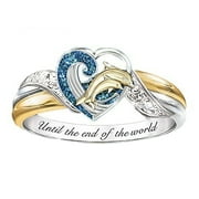 Relanfenk Rings for Women Girls Heart-Shaped Dolphin Parent-Child Gorgeous Holiday Gift Ring