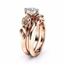 Relanfenk Rings for Women Silver & Rose Gold Filed White Wedding Engagement Floral Set Ring