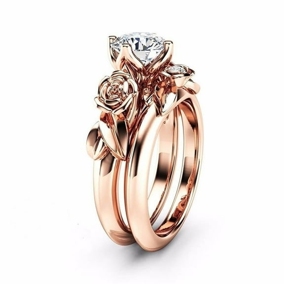 Relanfenk Rings for Women Silver & Rose Gold Filed White Wedding Engagement Floral Set Ring