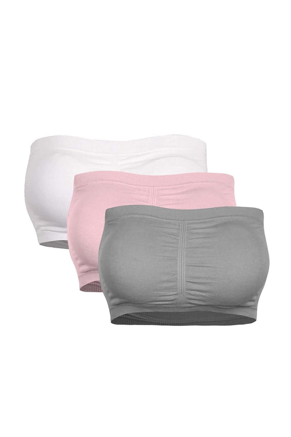 3PC Tube Tops Double Women Plus Size Strapless Bra Bandeau Tube Removable Padded Top Stretchy