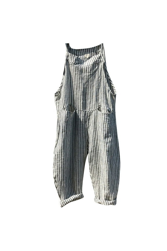 Relanfenk Winter Fall Womens Jumpsuits Romper Casual Pocket Bandage Sleeveless Stripe Bodysuit Playsuit Overalls