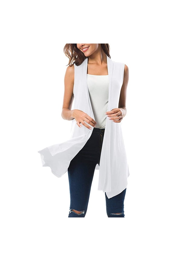 Relanfenk Women's Sleeveless Draped Open Front Cardigan Vest Asymmetric Hem Women Blouse Women's Jackets & Coats