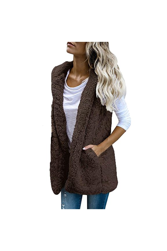 Womens Vest Winter Warm Hoodie Outwear Casual Coat Sherpa Jacket