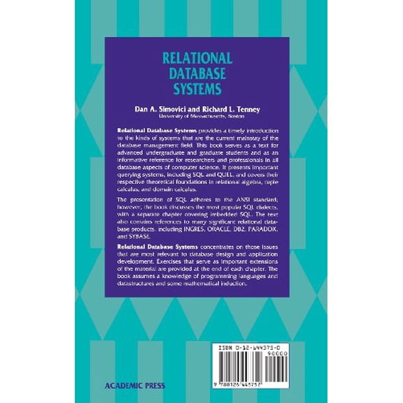 Pre-Owned Relational Database Systems [Hardcover] Simovici, Dan A. and Tenney, Richard L.