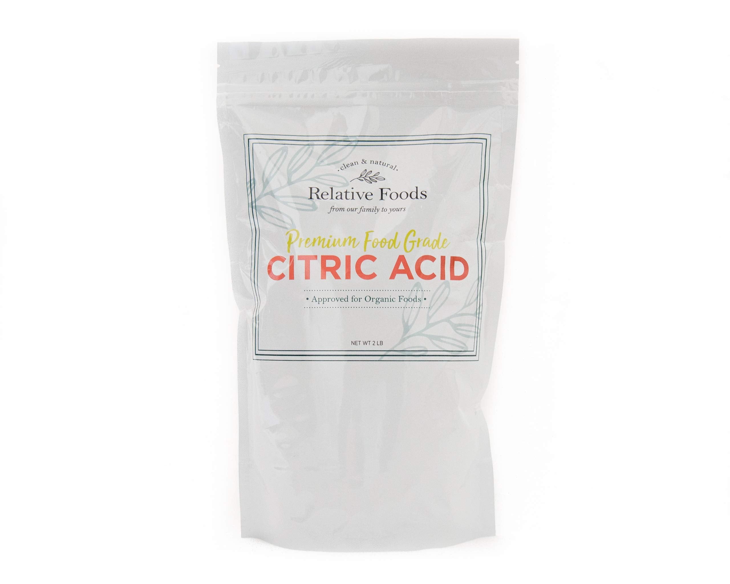 Relative Foods Citric Acid Powder Food Grade – 2 lb - Pure Citric Acid for Cooking, Canning, Bath Bombs & More - Non-GMO, Gluten-Free, No Additives - Resealable Bag