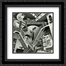 Relativity 2x Matted 18x15 Black Ornate Framed Art Print by M.C. Escher