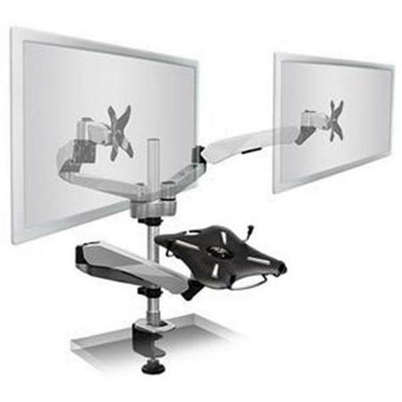Mount-It! - Dual Monitor Desk Mount w/USB Ports - Silver