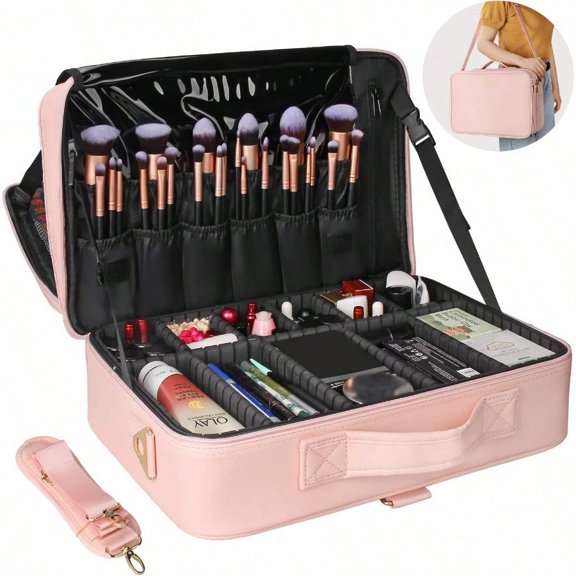 Relavel Travel Makeup Train Case Cosmetic Case Organizer Portable Artist Storage Bag With Adjustable Dividers For Cosmetics Makeup Brushes Toiletry Jewelry Digital Accessories