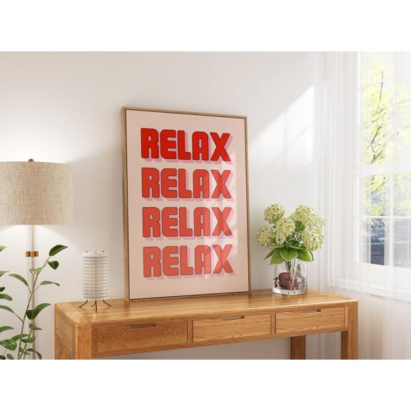 Relax 70s Style Ombre Gradient Red Pink Quote Chill Pill Text Girly Dorm Art, Stretched Canvas 8x10in