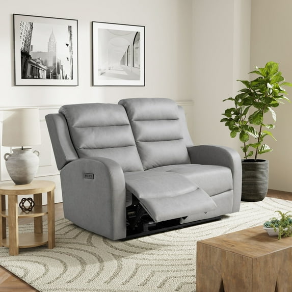 Relax A Lounger Avery Modern Reclining Loveseat, Grey Faux Leather