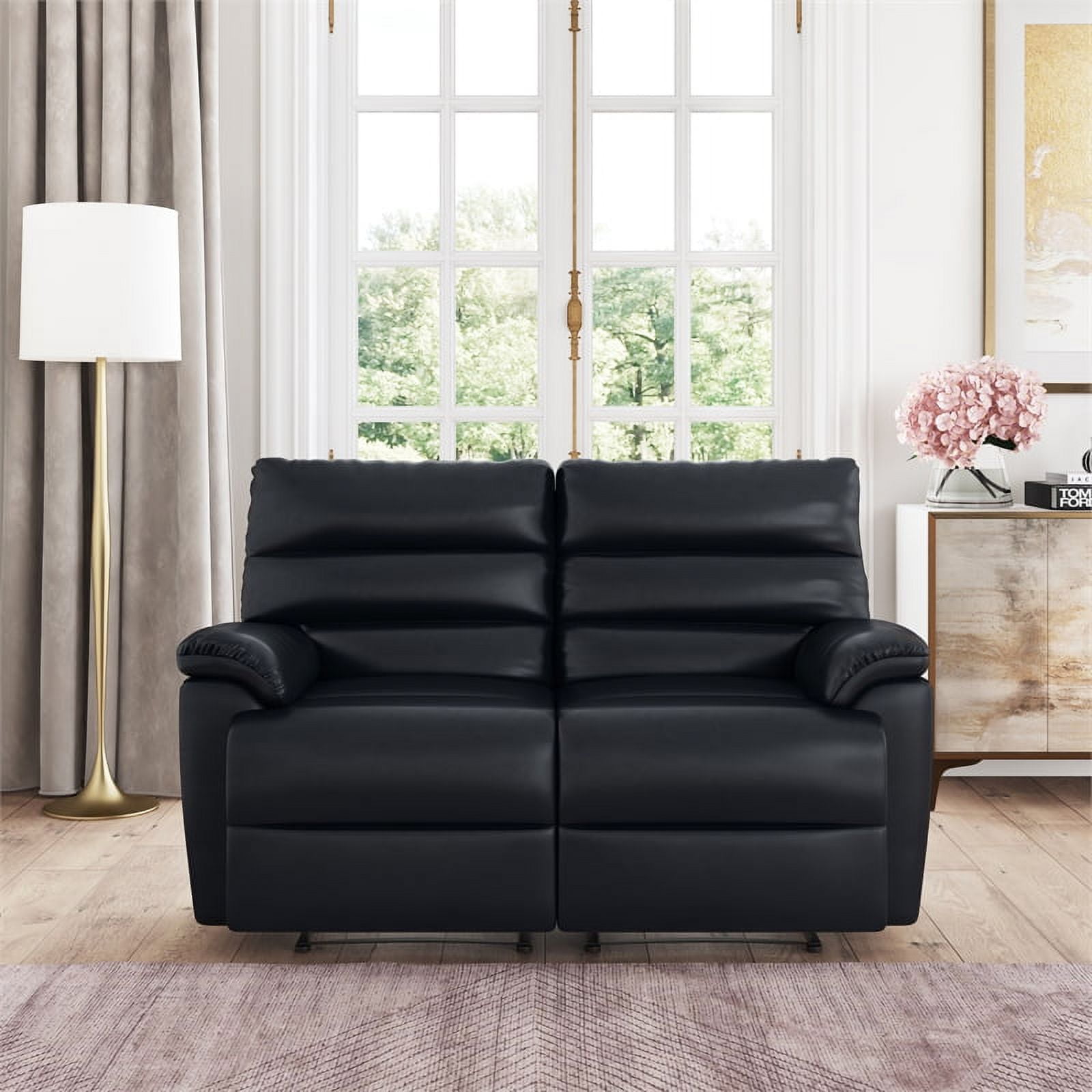 Relax A Lounger Boston Reclining Loveseat in Black Faux Leather