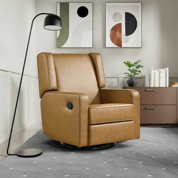 Relax A Lounger Easton Modern Swivel Recliner, Carmel Faux Leather