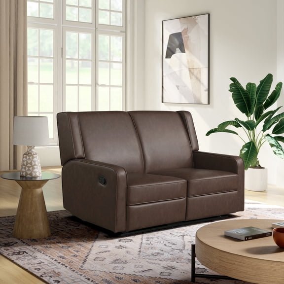 Relax A Lounger Einsley Relcining Loveseat in Brown Faux Leather