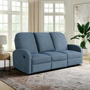 Relax-A-Lounger Panama Modern Woven Upholstered Reclining Sofa, Blue